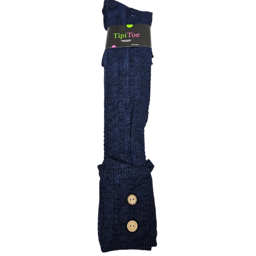 NWT Tipi Toe Marled Navy Blue Cable Knit Knee High Boot Socks Over Knee Socks